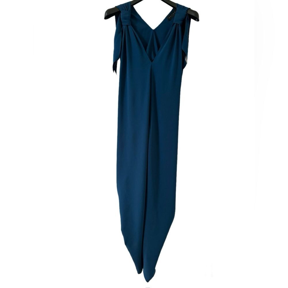 Hatch The Isabel Maternity Dress V- Neck sleeveless w knotted Bow O/S Teal Blue